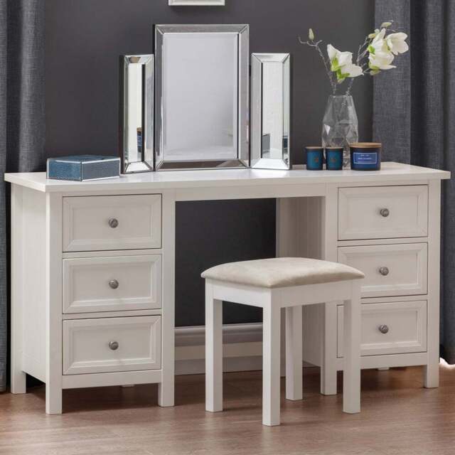 Julian Bowen Maine 6 Drawer Surf White Dressing Table - Size: 44 x 145 x 74cm - Wilko - image 1