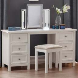 Julian Bowen Maine 6 Drawer Surf White Dressing Table - Size: 44 x 145 x 74cm - Wilko