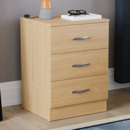 Vida Designs Riano 3 Drawer Pine Bedside Table - Brown - Wilko