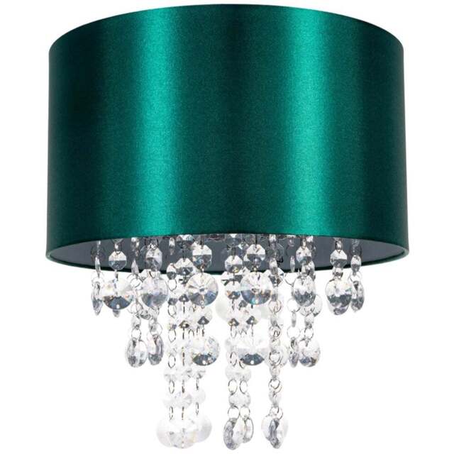 Happy Homewares Forest Green Satin Fabric Pendant Shade with Transparent Acrylic Droplets - Size: 17 x 30 x 30cm - Wilko - image 1