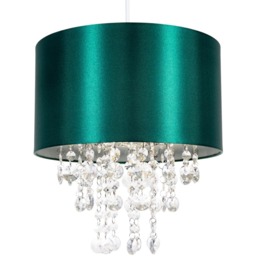 Happy Homewares Forest Green Satin Fabric Pendant Shade with Transparent Acrylic Droplets - Size: 17 x 30 x 30cm - Wilko - thumbnail 5