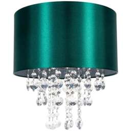Happy Homewares Forest Green Satin Fabric Pendant Shade with Transparent Acrylic Droplets - Size: 17 x 30 x 30cm - Wilko - thumbnail 1