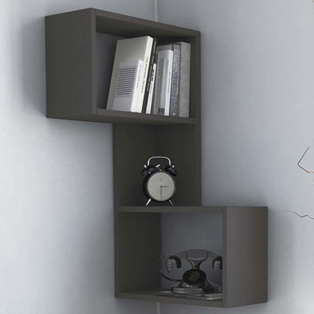 Decortie Part 3 Shelf Anthracite Wall Mounted Corner Shelf - Size: 82 x 47 x 20cm - Black - Wilko - image 1