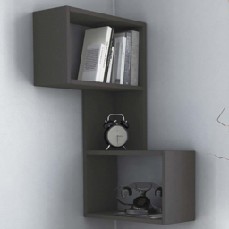Decortie Part 3 Shelf Anthracite Wall Mounted Corner Shelf - Size: 82 x 47 x 20cm - Black - Wilko