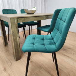 Portland 4 Seater Velvet Dining Set Wood Effect and Green - Multi - Wilko - thumbnail 6