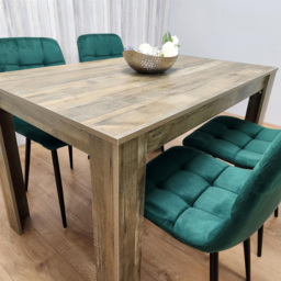 Portland 4 Seater Velvet Dining Set Wood Effect and Green - Multi - Wilko - thumbnail 5