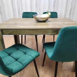 Portland 4 Seater Velvet Dining Set Wood Effect and Green - Multi - Wilko - thumbnail 3