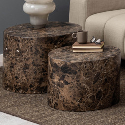 Florence Dice Brown Marble and Delhi Rough Paper Effect Round Coffee Table Set of 2 - Size: 40 x 58 x 58cm - Furniture To Go - Wilko - thumbnail 1