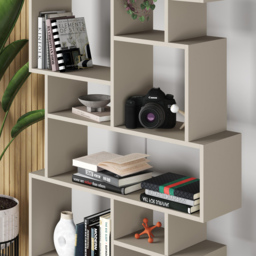 Decortie Karmato 10 Shelf Sandstone Asymmetric Tall Freestanding Bookcase - Cream - Wilko - thumbnail 4