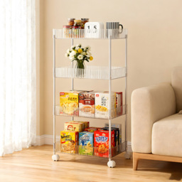 Living and Home 4 Shelf Clear Striped Rolling Storage Cart - Size: 90.3 x 38 x 25.7cm - Wilko - thumbnail 3