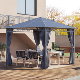 Outsunny 3 x 3m Grey Hardtop Gazebo with Curtains - Size: 265 x 300 x 300cm - Wilko - thumbnail 1