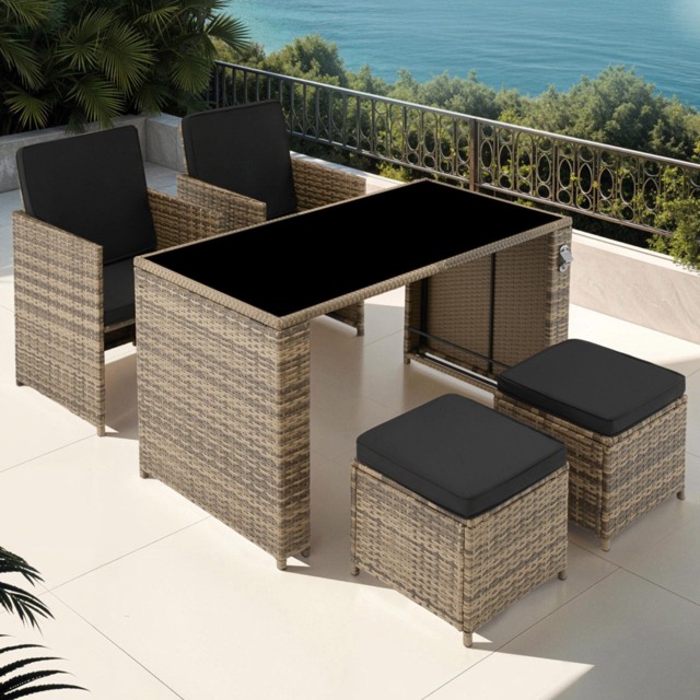 tectake Palermo 4 Seater Nature Garden Table Set - Brown - Wilko - image 1