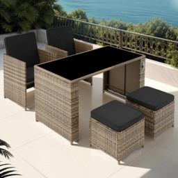 tectake Palermo 4 Seater Nature Garden Table Set - Brown - Wilko
