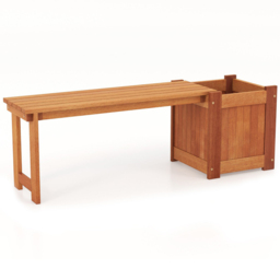 Costway Hardwood Garden Flower Box with Bench - Size: 2 Seater - Brown - Wilko
