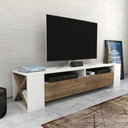 Decorotika Sosruko 2 Door 10 Shelf White and Walnut TV Unit - Size: 35 x 140 x 35cm - Multi - Wilko - thumbnail 5