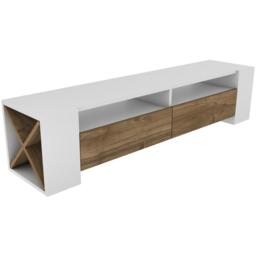 Decorotika Sosruko 2 Door 10 Shelf White and Walnut TV Unit - Size: 35 x 140 x 35cm - Multi - Wilko - thumbnail 3