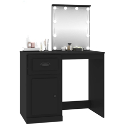 vidaXL Single Door Single Drawer Black Dressing Table with LED Mirror - Size: 132.5 x 90 x 50cm - Wilko - thumbnail 5