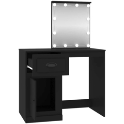 vidaXL Single Door Single Drawer Black Dressing Table with LED Mirror - Size: 132.5 x 90 x 50cm - Wilko - thumbnail 4