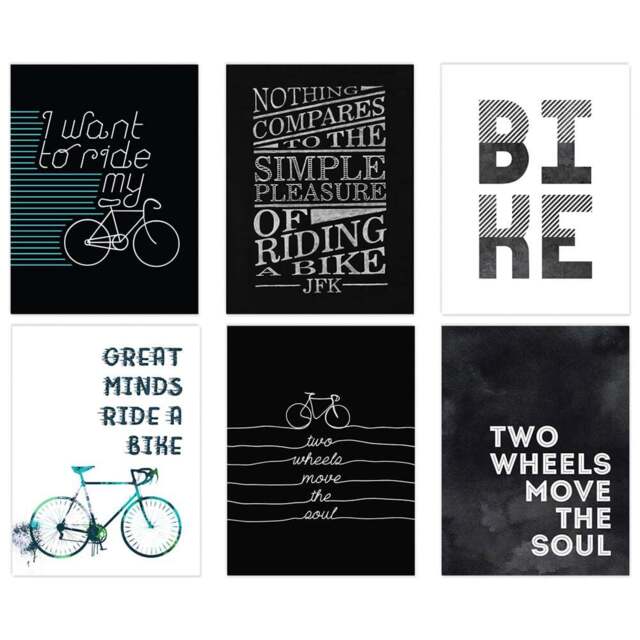Wee Blue Coo Black and White Love Cycling Quote Print Wall Print 30 x 41cm 6 Pack - Size: 40.5 x 30.5 x 0.3cm - Wilko - image 1