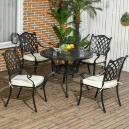 Outsunny Cast Aluminium 4 Seater Outdoor Dining Set with Cushions Parasol Hole - Black - Wilko - thumbnail 1