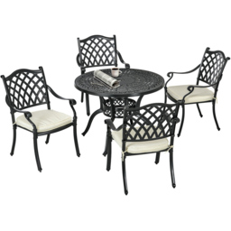 Outsunny Cast Aluminium 4 Seater Outdoor Dining Set with Cushions Parasol Hole - Black - Wilko - thumbnail 3