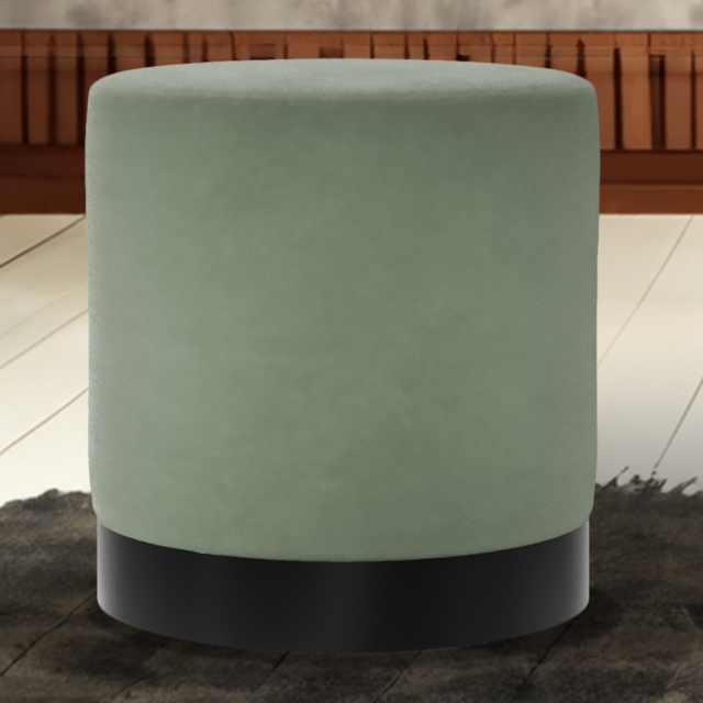 Lara Sage Velvet and Brushed Gold Small Pouffe - Green - LPD Home - Wilko - image 1