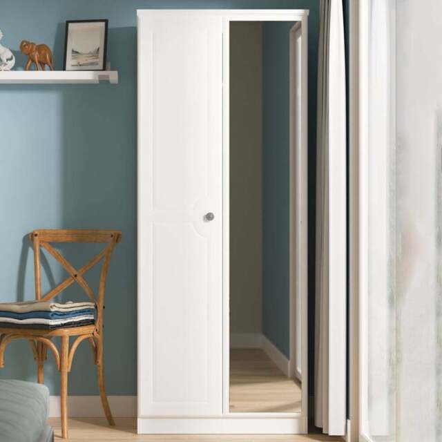 Crowndale Pembroke 2 Door Matt White Mirror Wardrobe Ready Assembled - White Matt - Wilko - image 1