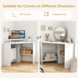 Costway Triangle Corner Computer Desk with Open Shelf and Cable Holes White - Size: 101 x 100 x 10cm - Wilko - thumbnail 7