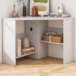 Costway Triangle Corner Computer Desk with Open Shelf and Cable Holes White - Size: 101 x 100 x 10cm - Wilko - thumbnail 1