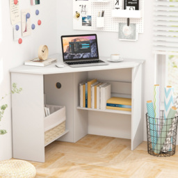 Costway Triangle Corner Computer Desk with Open Shelf and Cable Holes White - Size: 101 x 100 x 10cm - Wilko - thumbnail 5