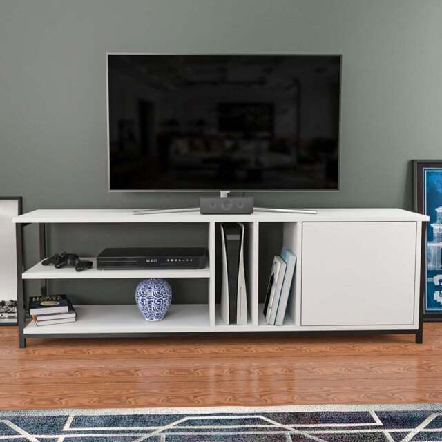 Decorotika Oneida Single Door 4 Shelf Black and White TV Unit - Size: 51 x 160 x 35cm - Multi - Wilko - image 1