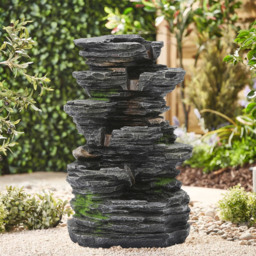 Living and Home 5 Tier LED Solar Powered Imitation Rock Outdoor Waterfall Fountain - Size: 48.5 x 32 x 22cm - Grey - Wilko - thumbnail 3