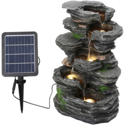 Living and Home 5 Tier LED Solar Powered Imitation Rock Outdoor Waterfall Fountain - Size: 48.5 x 32 x 22cm - Grey - Wilko - thumbnail 1