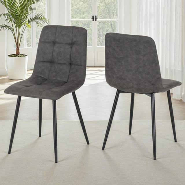 Seconique Fenton Set of 2 Dark Grey Suede Fabric Dining Chair - Wilko - image 1