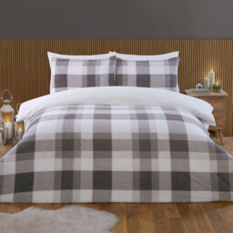 Teddy Fleece Check Duvet Set Grey King - Wilko - thumbnail 3