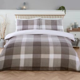 Teddy Fleece Check Duvet Set Grey King - Wilko