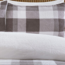 Teddy Fleece Check Duvet Set Grey King - Wilko - thumbnail 6