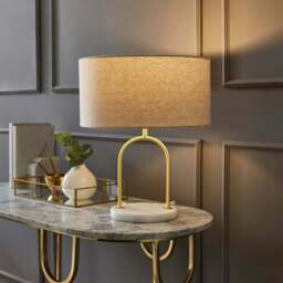 ValueLights Rachel Natural Lamp Shade Brushed Gold Arch Marble Base LED Table Lamp - Size: 39 x 32 x 32cm - Brown - Wilko - thumbnail 3