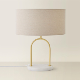 ValueLights Rachel Natural Lamp Shade Brushed Gold Arch Marble Base LED Table Lamp - Size: 39 x 32 x 32cm - Brown - Wilko - thumbnail 6