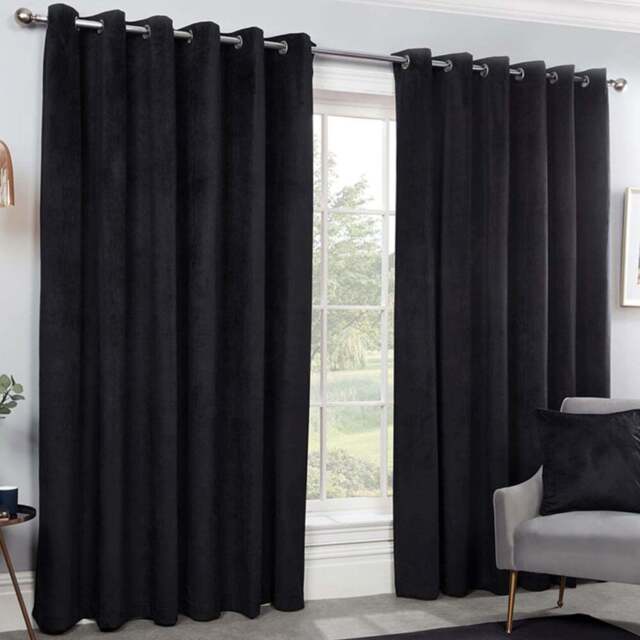 Divante Vermont Black Velvet Blackout Curtain 183 x 168cm - Size: W 168 x D 183cm - Wilko - image 1