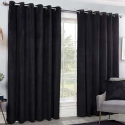 Divante Vermont Black Velvet Blackout Curtain 183 x 168cm - Size: W 168 x D 183cm - Wilko