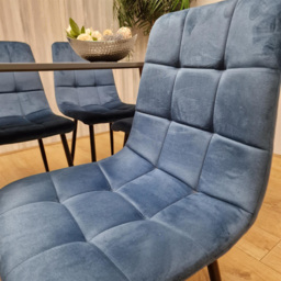 Portland 4 Seater Velvet Dining Set Grey and Blue - Multi - Wilko - thumbnail 4