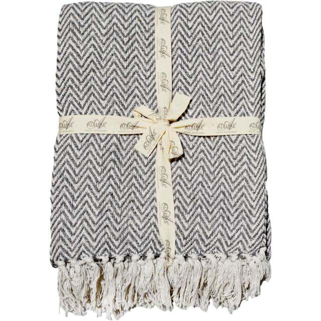 Allure Home Fashions Audley Charcoal Cotton Chevron Herringbone Throw 150 x 200cm - Grey - Wilko - image 1