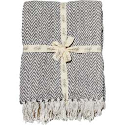 Allure Home Fashions Audley Charcoal Cotton Chevron Herringbone Throw 150 x 200cm - Grey - Wilko - thumbnail 1