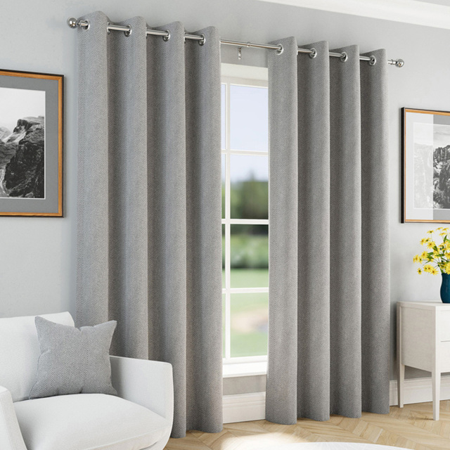 Enhanced Living Grey Herringbone Blackout Eyelet Thermal Curtains 168 x 229cm - Size: W 168 x D 229cm - Wilko - image 1