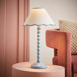 ValueLights Bobbins Blue Trim Scallop Shade Powder Blue LED Table Lamp - Size: 45 x 27 x 27cm - Wilko - thumbnail 3