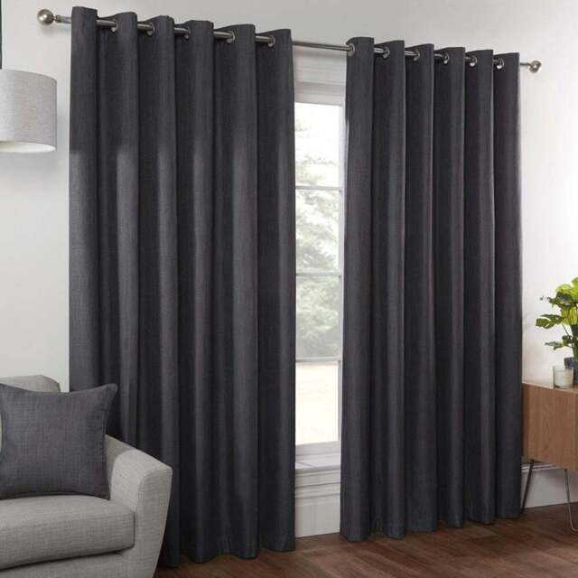 Divante Hoxton Charcoal Blackout Eyelet Curtains 229cm - Size: W 228 x D 228cm - Wilko - image 1