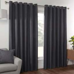 Divante Hoxton Charcoal Blackout Eyelet Curtains 229cm - Size: W 228 x D 228cm - Wilko - thumbnail 1