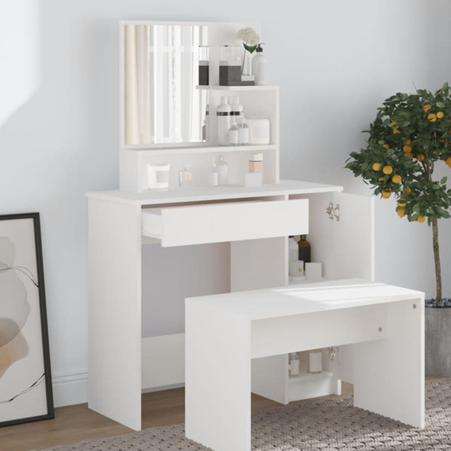vidaXL Single Door Single Wide Drawer White Dressing Table with Mirror - Size: 136 x 86.5 x 35cm - Wilko - image 1