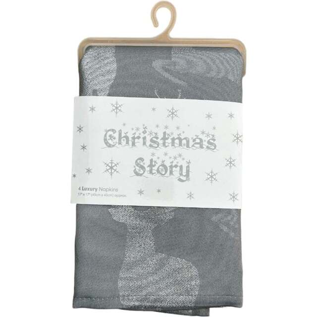 Christmas Story Charcoal and Silver Stag Napkin 4 Pack - Size: 43 x 43 x 1cm - Grey - Wilko - image 1
